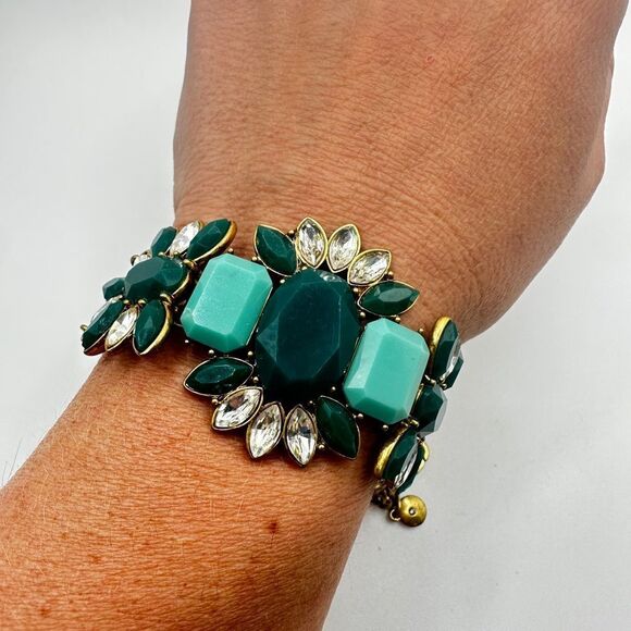 7.5" J.Crew rhinestone and acrylic statement bracelet in gold tone! - Picture 4 of 7